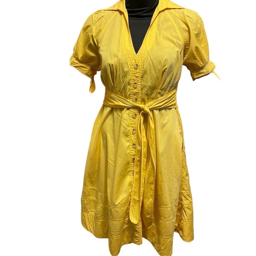 Maeve for Anthropologie yellow Button down dress with tie waist. EUC